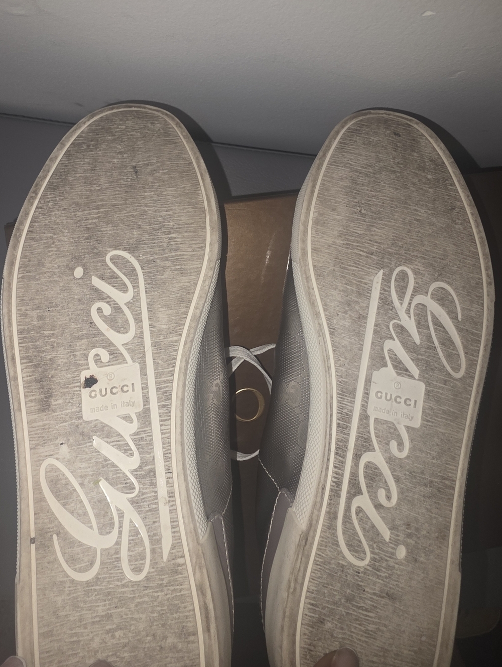 Gucci Silver High-Top Sneakers with Signature Monogram and Web Stripe - Picture 6 of 11
